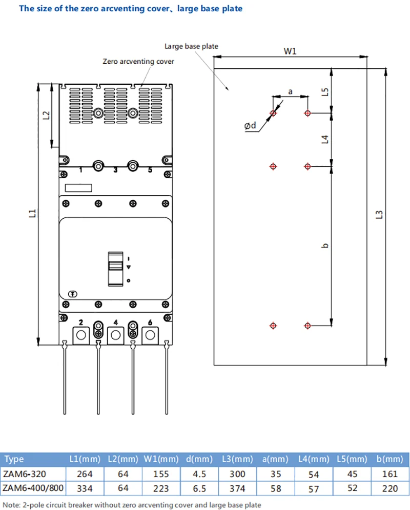ZAM6HU AC800V MCCB 320A Circuit Breaker MX OF